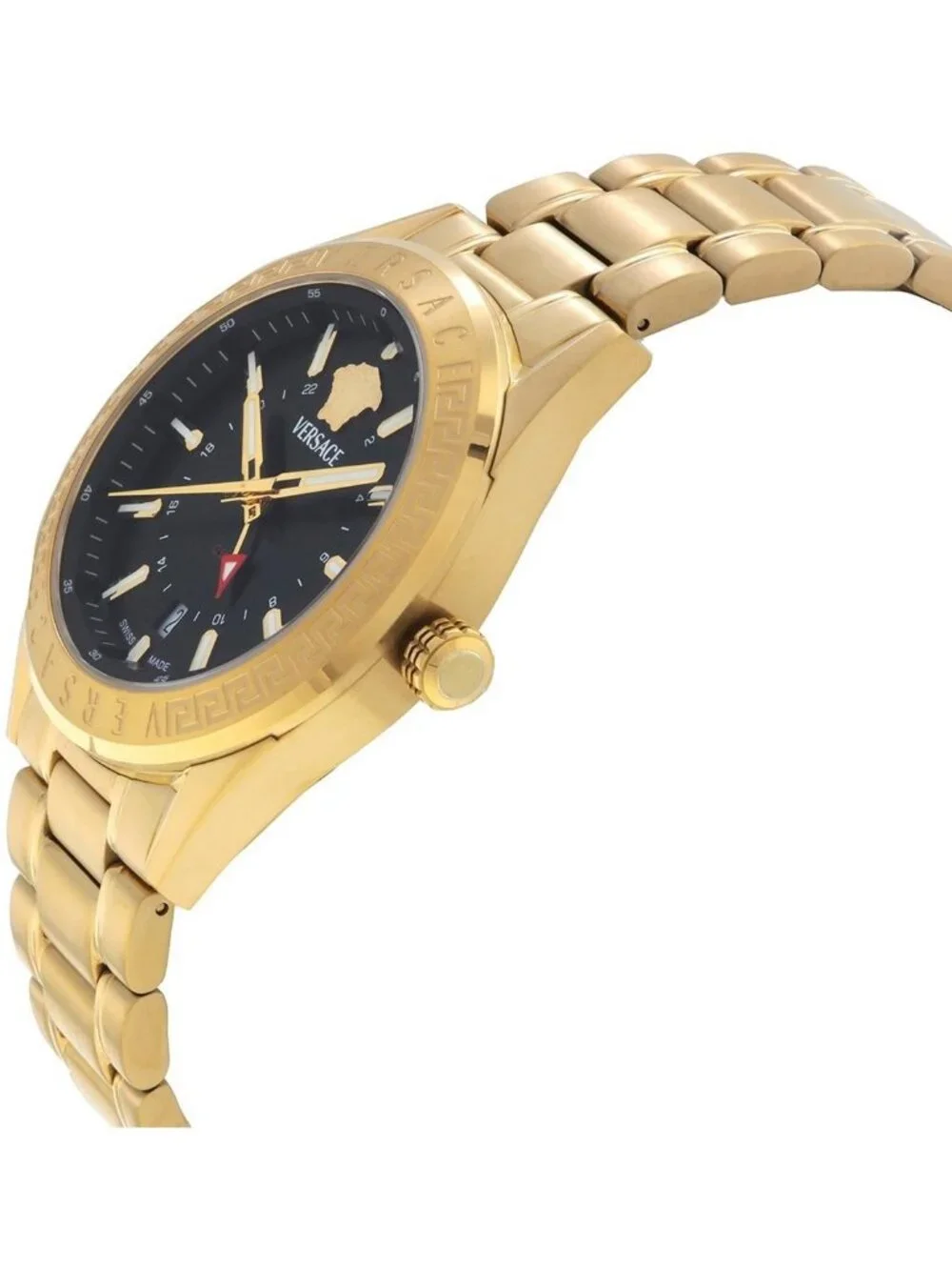 NWT Versace V-Code GMT Quartz Black Dial Men's Watch